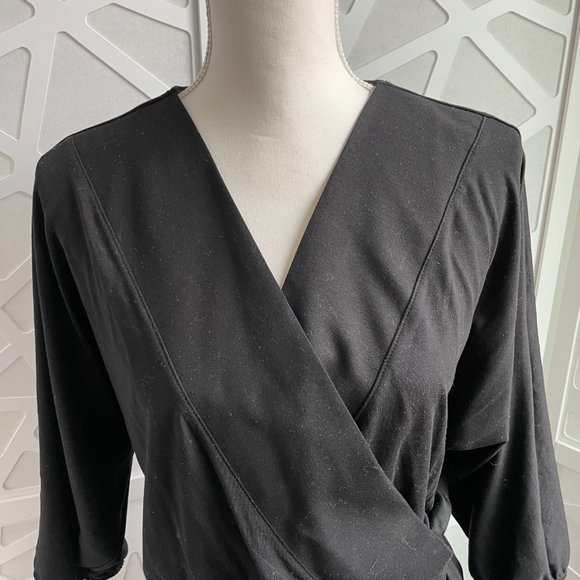Garnet Hill Batwing Faux Wrap Knit Midi Dress Black Sz M Medium - Picture 5 of 12